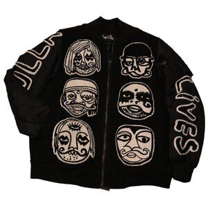 Haculla Wool Graphic Faces Bomber Jacket in Black